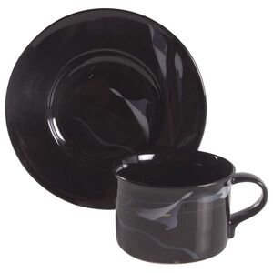 Vtg Mikasa Galleria Opus Black Lily Floral Mug + Saucer - Set of (2)